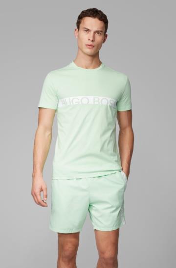 Koszulki BOSS Slim Fit Logo Głęboka Zielone Męskie (Pl76887)